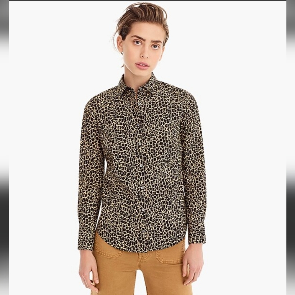 J. Crew Women's Leopard Print SLIM Fit Button Down Shirt Contemporary Office 14